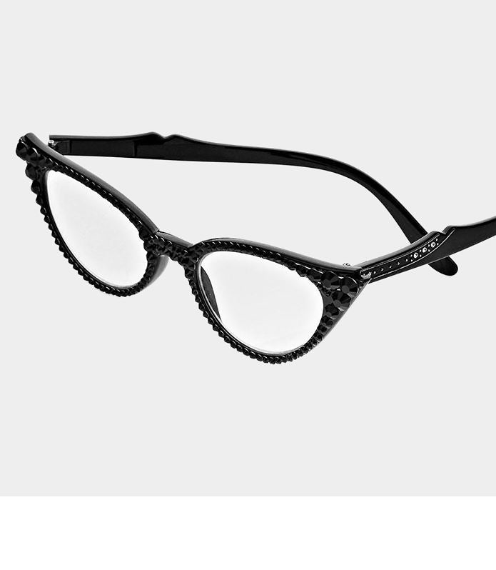 Cat Eye Fashion Crystal Readers - Black
