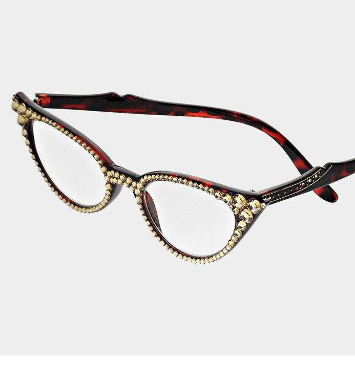 Cat Eye Fashion Crystal Readers - Topaz/Brown Readers