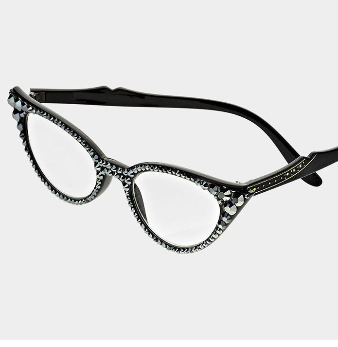 Cat Eye Fashion Crystal Readers-Black Hematite
