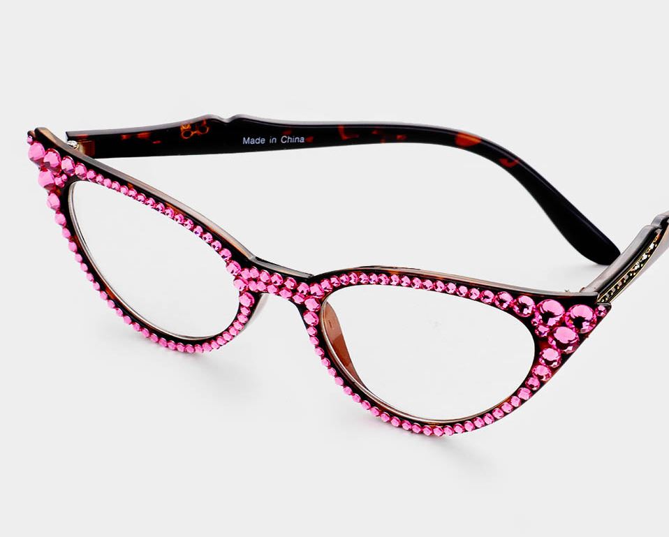 Cat Eye Fashion Crystal Readers - Rose