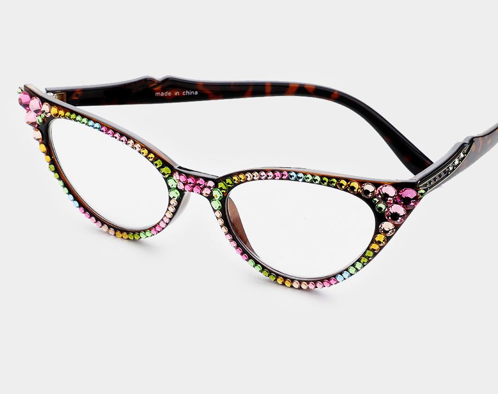 Cat Eye Fashion Crystal Readers - Pastel/Brown
