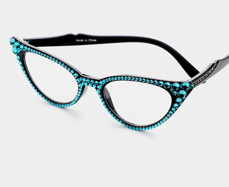Cat Eye Fashion Crystal Readers - Blue/Black