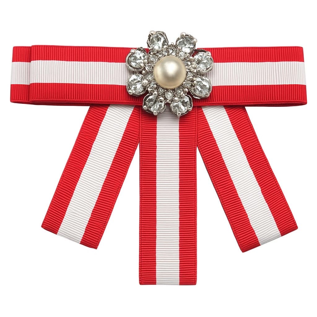 Red & White Ribbon Bow Brooch