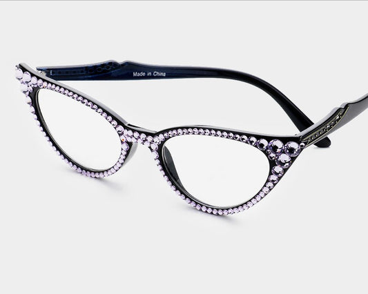 Cat Eye Fashion Crystal Readers - Violet/Black