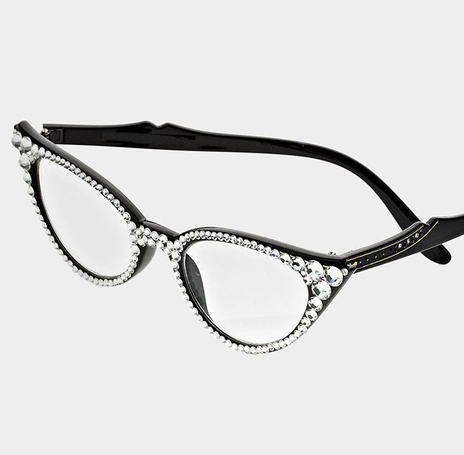 Cat Eye Fashion Crystal Readers - Black/Clear