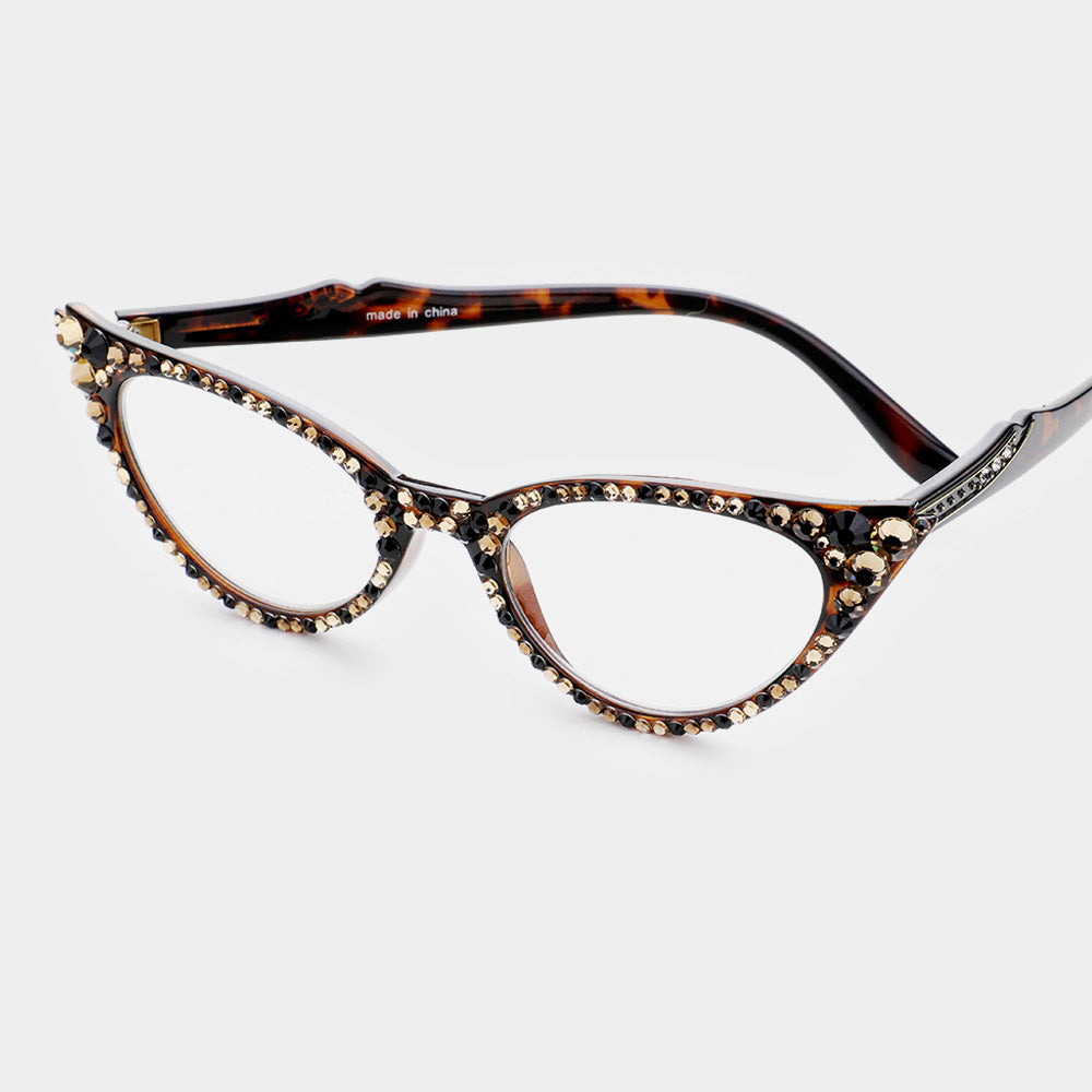 Cat Eye Fashion Crystal Readers - Leopard