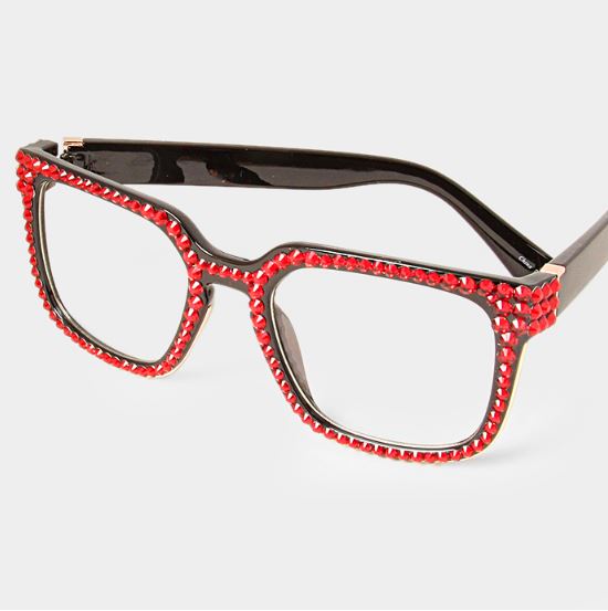 Fashion Square Crystal Red Eyeglasses