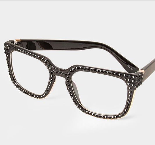 Fashion Square Crystal Black Eyeglasses