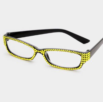 Rectangular Readers Rhinestone-Black/Yellow