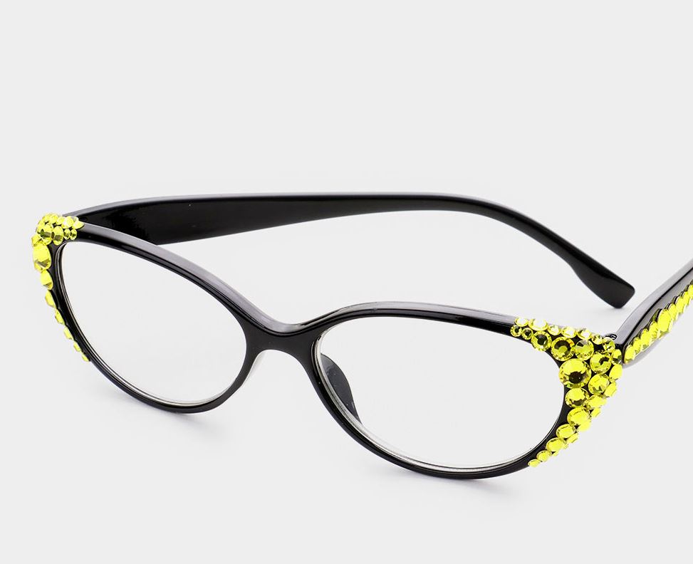 Crystal Oval Reading Glasses-Yellow/Black Frames