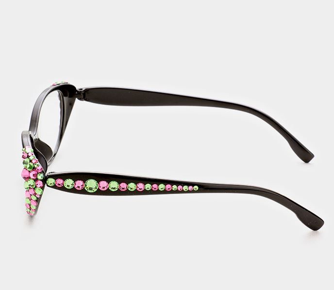 Crystal Oval Reading Glasses-Pink/Green - Black Frames
