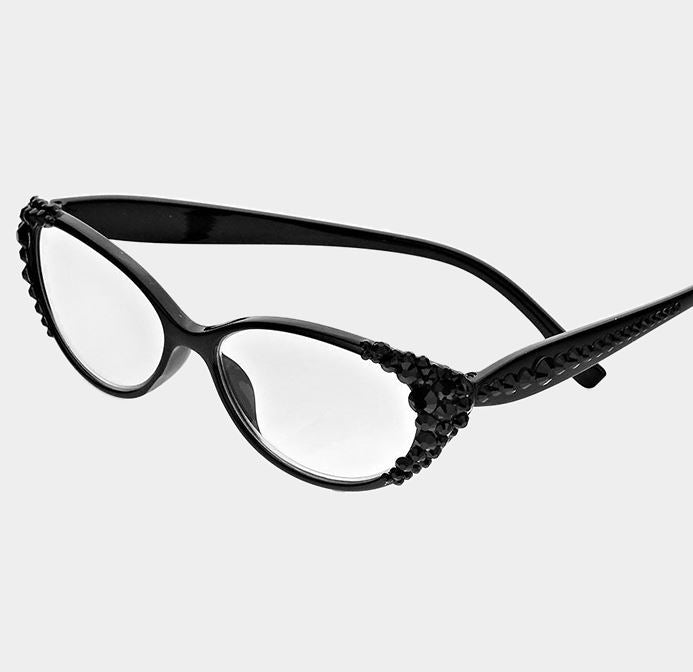 Crystal Oval Reading Glasses-Black
