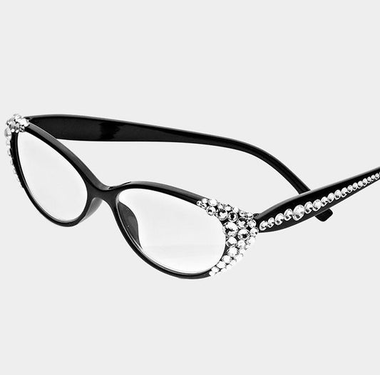 Crystal Oval Reading Glasses-Clear/Black
