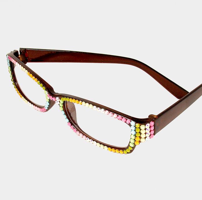 Rectangular Crystal Reading Glasses-Multi-Brown Frames