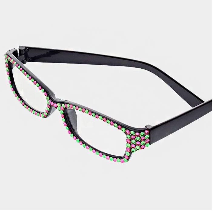 Rectangular Crystal Reading Glasses-Pink & Green