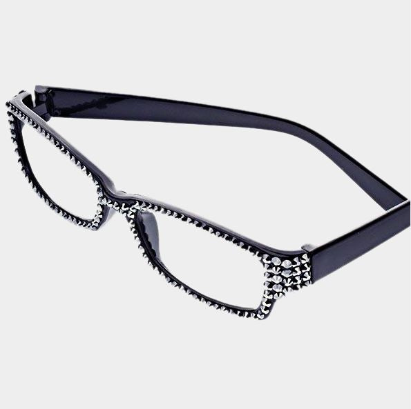 Rectangular Crystal Reading Glasses-Hematite Black