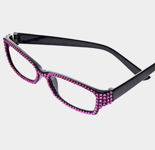 Rectangular Crystal Reading Glasses-Fuchsia