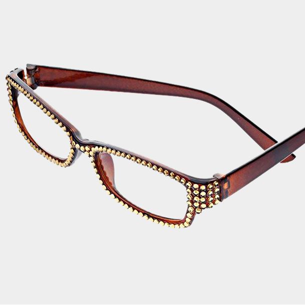 Rectangular Crystal Reading Glasses-Topaz / Brown Frames