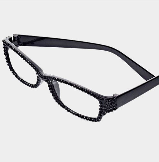 Rectangular Crystal Reading Glasses-Black