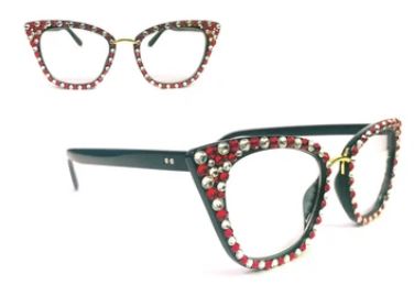 Swarovski Stones Fashion Glasses-Black/Clear/Red