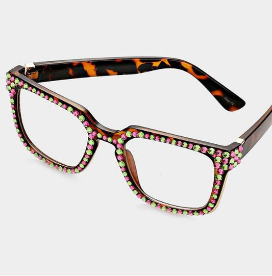 Fashion Square Crystal Brown/Pink/Green Eyeglasses