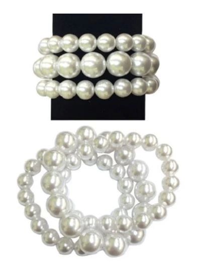 3 White Stretch Pearl Bracelet