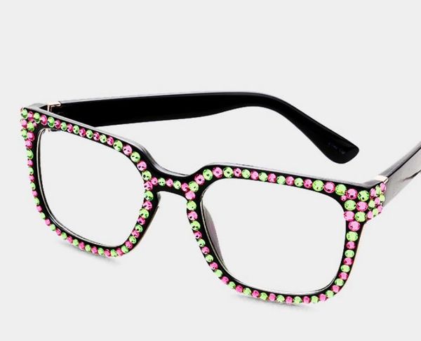 Fashion Square Crystal Black/Pink & Green Eyeglasses
