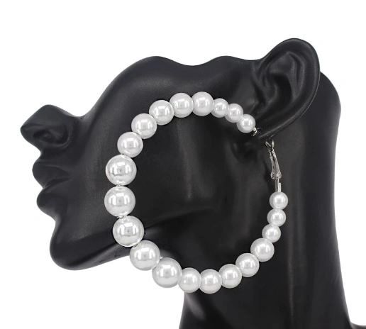 LG White Hoop Pearl Earrings