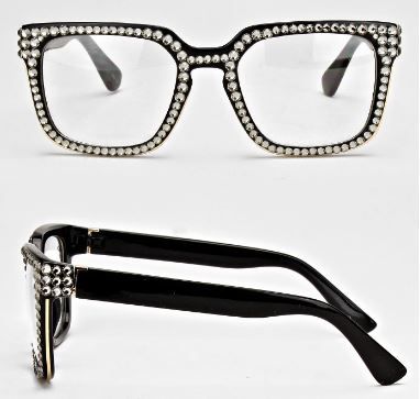 Fashion Square Crystal Eyeglasses-Black/Clear