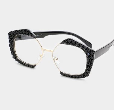 Rhinestone Clear Octagon Glasses - Black