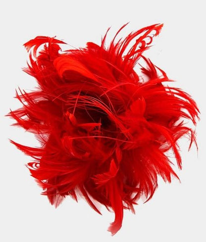 Feather Hair Comb Fascinator - Red