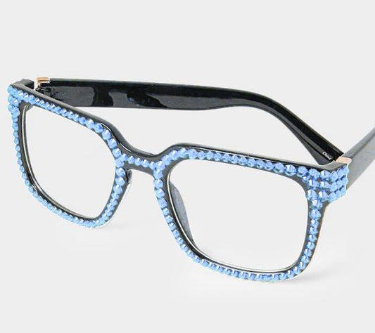 Fashion Square Crystal Sapphire Eyeglasses